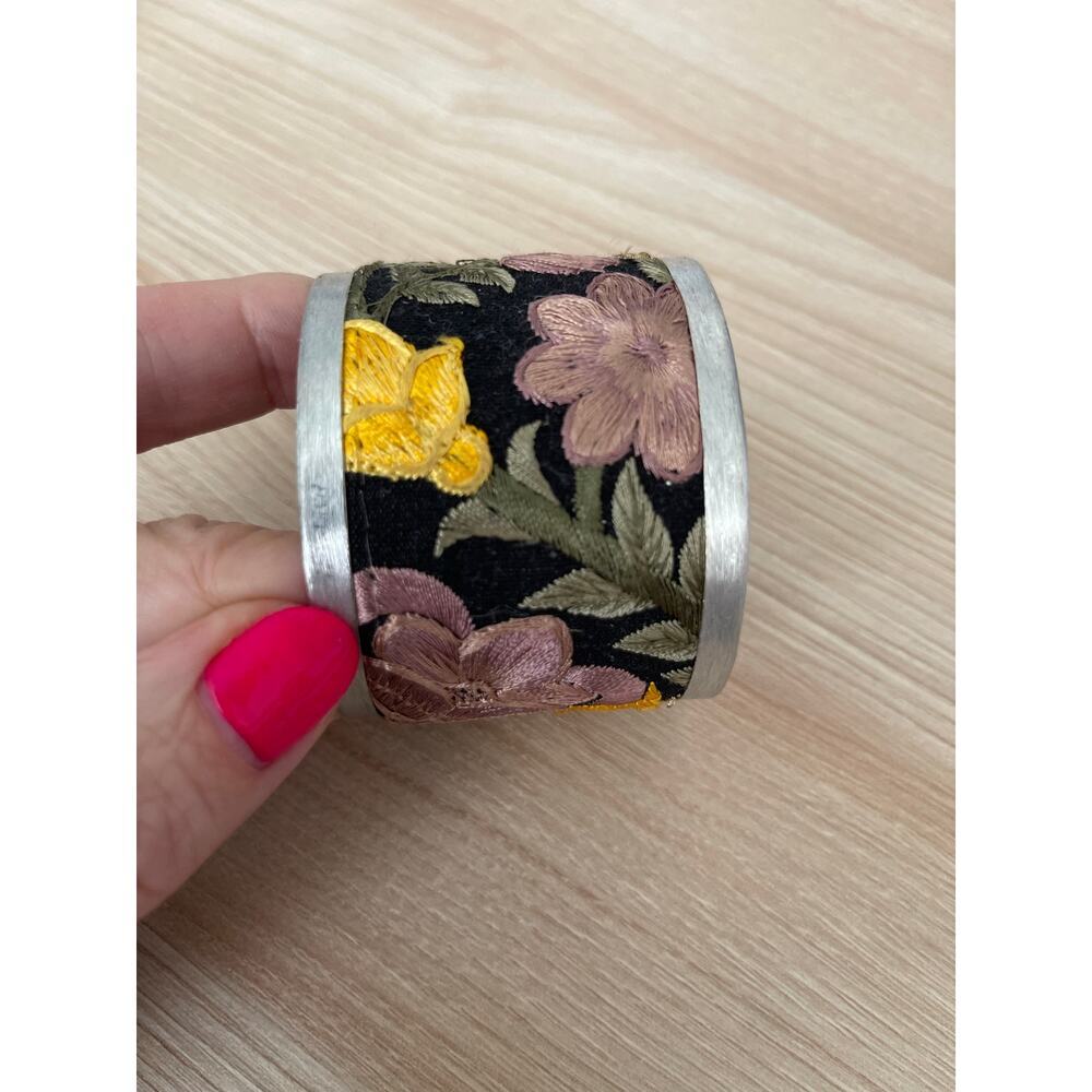 Light Pink Flower Embroidery Cuff Bracelet